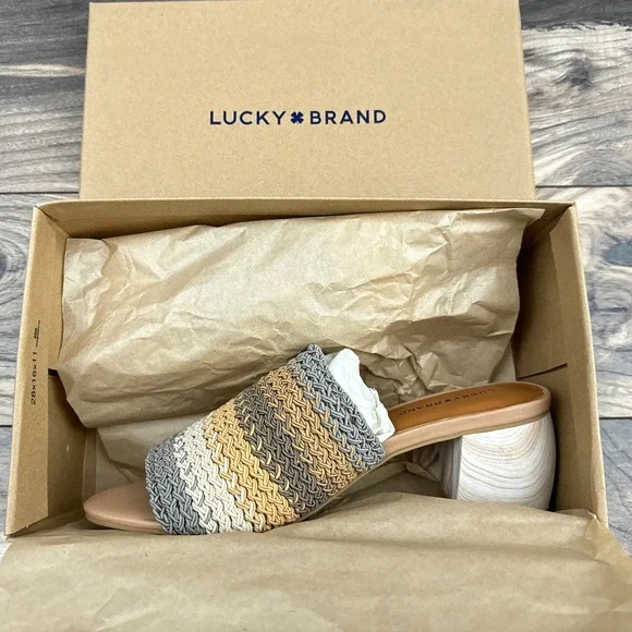 NIB Lucky Brand Nanssi 8.5M Multicolor Woven Crochet Mule Block Heel Sandals - Picture 10 of 12